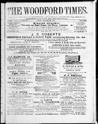 cover page of Woodford Times published on December 30, 1887