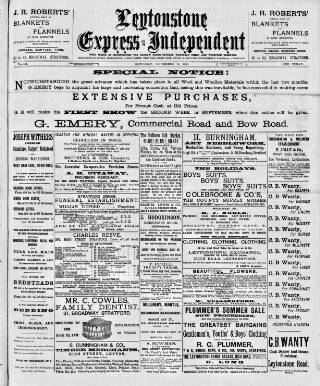 cover page of Leytonstone Express and Independent published on September 18, 1886