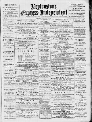 cover page of Leytonstone Express and Independent published on November 15, 1890