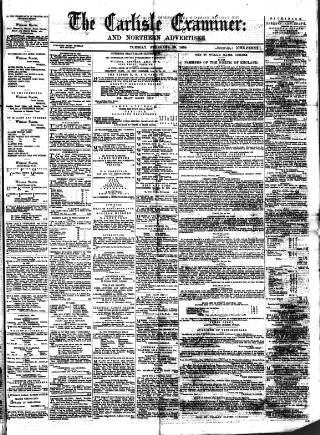 cover page of Carlisle Examiner and North Western Advertiser published on February 28, 1860