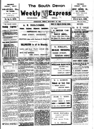 cover page of South Devon Weekly Express published on December 30, 1910