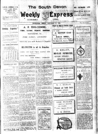 cover page of South Devon Weekly Express published on November 15, 1912