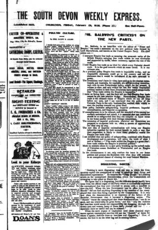 cover page of South Devon Weekly Express published on February 28, 1930