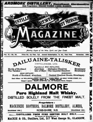 cover page of Distillers', Brewers', and Spirit Merchants' Magazine published on November 1, 1902