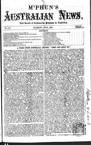 cover page of McPhun's Australian News published on July 1, 1854