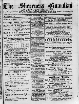 cover page of Sheerness Guardian and East Kent Advertiser published on November 30, 1889
