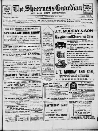 cover page of Sheerness Guardian and East Kent Advertiser published on September 18, 1909