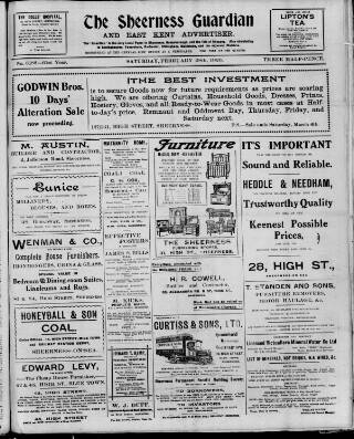 cover page of Sheerness Guardian and East Kent Advertiser published on February 28, 1920