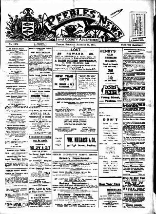 cover page of Peebles News published on December 30, 1911