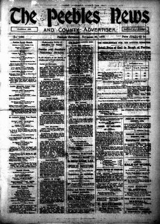 cover page of Peebles News published on November 30, 1918