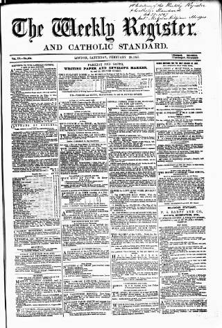 cover page of Weekly Register and Catholic Standard published on February 28, 1857