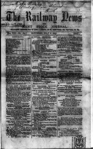 cover page of Railway News published on July 6, 1867