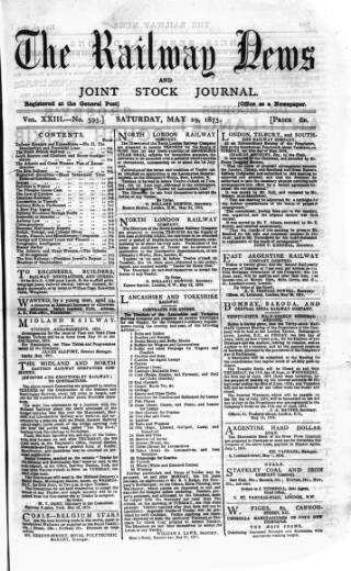 cover page of Railway News published on May 29, 1875