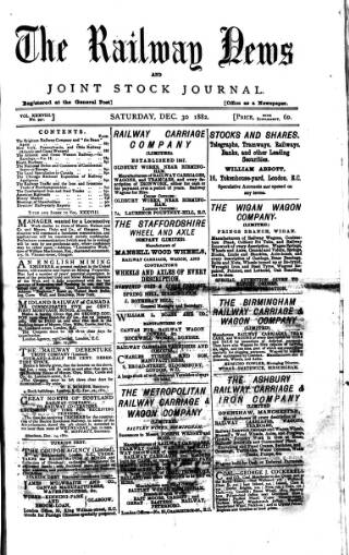 cover page of Railway News published on December 30, 1882