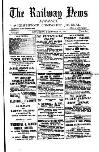 cover page of Railway News published on February 28, 1891
