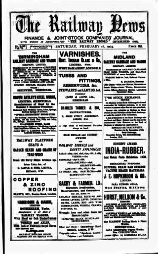 cover page of Railway News published on February 28, 1903