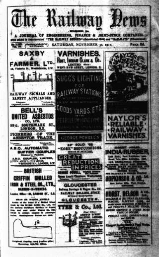 cover page of Railway News published on November 30, 1912