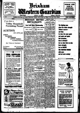 cover page of Brixham Western Guardian published on July 6, 1944