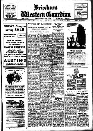 cover page of Brixham Western Guardian published on February 28, 1946