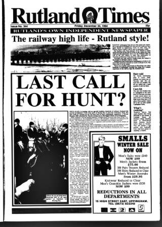 cover page of Rutland Times published on December 30, 1994