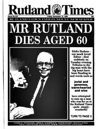 cover page of Rutland Times published on November 15, 1996