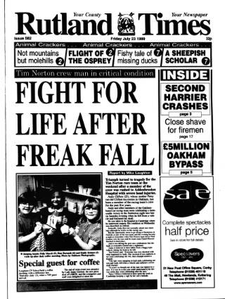 cover page of Rutland Times published on July 23, 1999