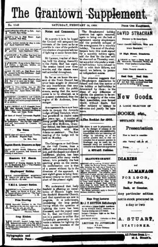 cover page of Grantown Supplement published on February 28, 1903