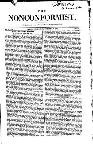 cover page of Nonconformist published on November 30, 1842