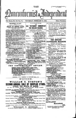 cover page of Nonconformist published on February 28, 1884
