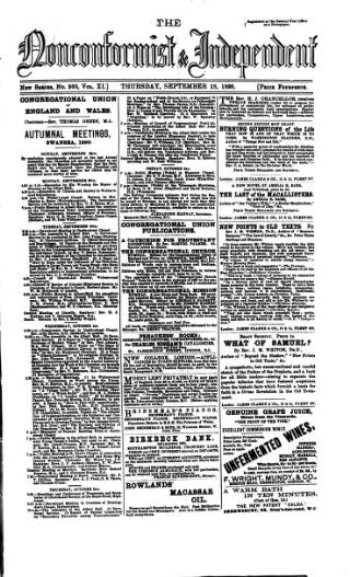 cover page of Nonconformist published on September 18, 1890