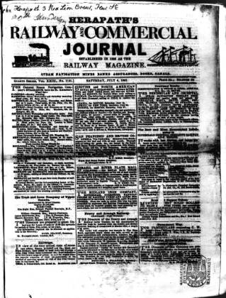 cover page of Herapath's Railway Journal published on July 6, 1861