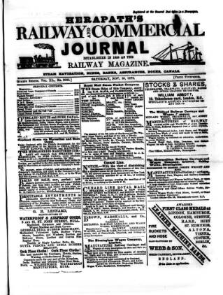 cover page of Herapath's Railway Journal published on November 30, 1878