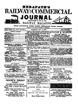 cover page of Herapath's Railway Journal published on November 15, 1884