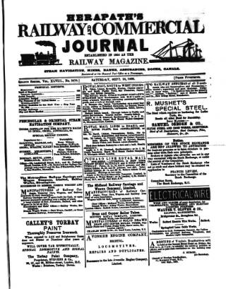 cover page of Herapath's Railway Journal published on September 18, 1886