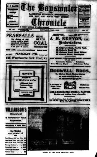 cover page of Bayswater Chronicle published on July 6, 1929