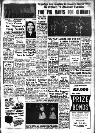 cover page of Munster Tribune published on September 18, 1959