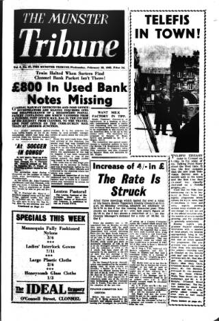 cover page of Munster Tribune published on February 28, 1962
