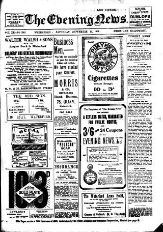cover page of Evening News (Waterford) published on September 18, 1909
