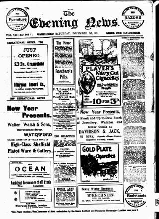 cover page of Evening News (Waterford) published on December 30, 1911