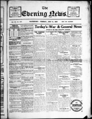 cover page of Evening News (Waterford) published on July 6, 1915
