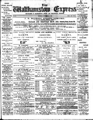 cover page of Walthamstow Express published on November 25, 1899