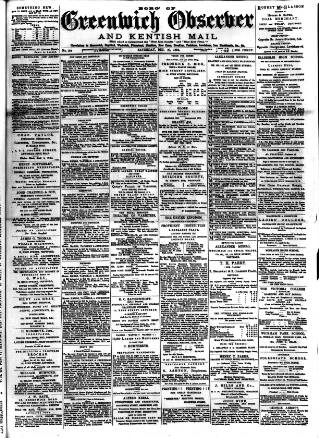 cover page of Greenwich and Deptford Observer published on December 30, 1882