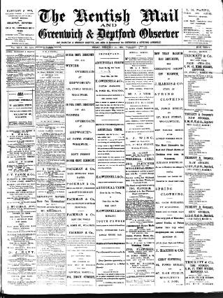 cover page of Greenwich and Deptford Observer published on February 28, 1890