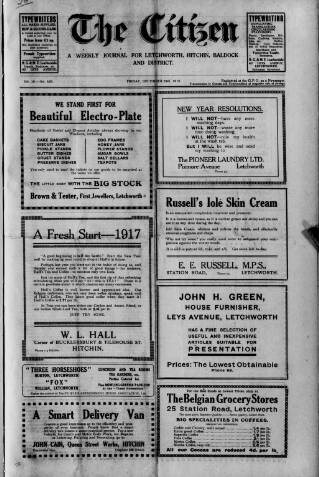 cover page of Citizen (Letchworth) published on December 29, 1916