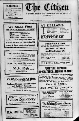 cover page of Citizen (Letchworth) published on November 30, 1917