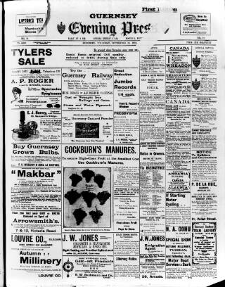 cover page of Guernsey Evening Press and Star published on September 18, 1913