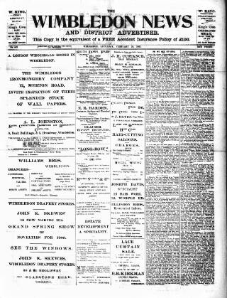 cover page of Wimbledon News published on February 28, 1903