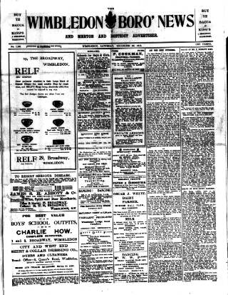 cover page of Wimbledon News published on December 30, 1916