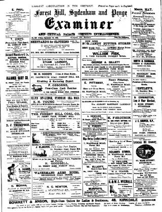 cover page of Forest Hill & Sydenham Examiner published on September 18, 1908