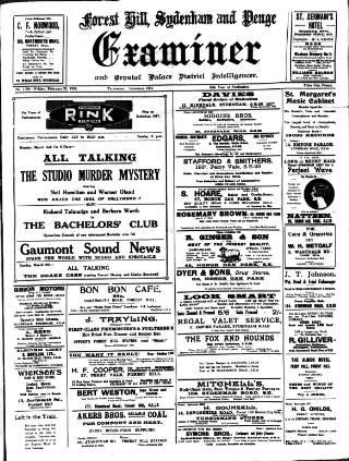 cover page of Forest Hill & Sydenham Examiner published on February 28, 1930